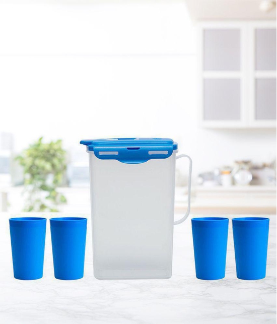 HOMETALES - Plastic Fridge Jug & Glasses Sets ( Pack of 5 ), Blue