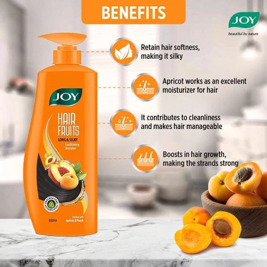 Joy Long & Silky Conditioning Shampoo with Apricot & Peach 650ml, (Pack of 1)