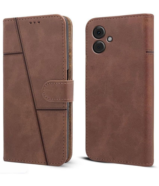 NBOX Brown Flip Cover Artificial Leather Compatible For Motorola G54 5G ( Pack of 1 ) - Brown