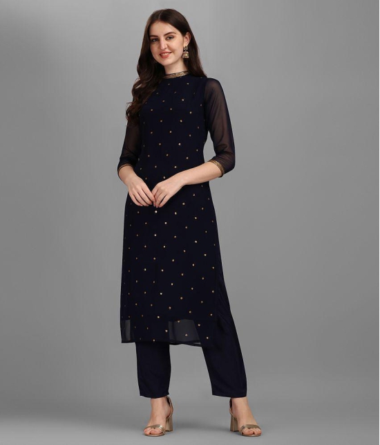 Hritika - Navy Straight Georgette Womens Stitched Salwar Suit ( Pack of 1 ) - None