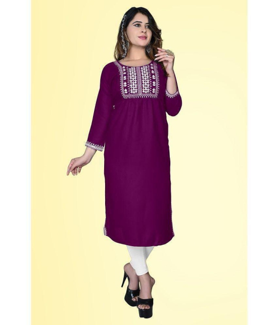 haya fashion - Magenta Rayon Women's Straight Kurti ( Pack of 1 ) - None