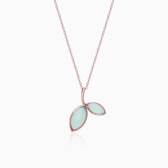 Rose Gold Aqua Dual Chalcedony Leaf Pendant