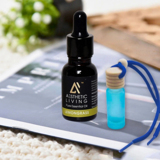 Aesthetic Living Car Aromatizer/ Diffuser Bottle with Essential Oil (Neon Tube Shape-6 ml+ Lemongrass Essential Oil, 15 ml)