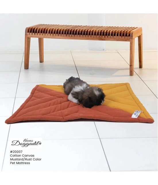 Cotton Canvas Quilted Rectangle Cat Dog Pet Bed Mattress | Foldable Padded Pet Mat | Light Weighted Mattress for Pet_  Rust/ Mustard - Large