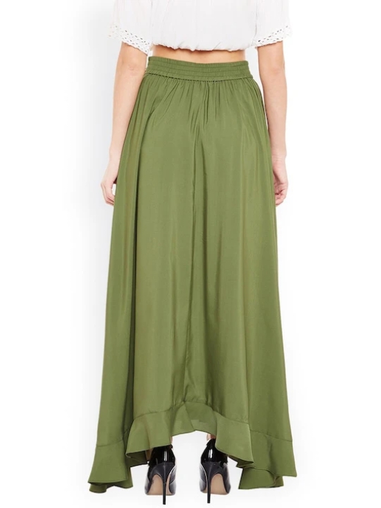 Women Olive Green Flared Solid Palazzos