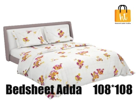 Bedsheet Adda-Super Mega King Size  King Size(108*108 in)-Pure Cotton Sanganeri Printed Jaipuri  Double Bedsheet With 2 Matching Pillow Covers-RJ-14-03-(108*108)-HT8204