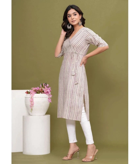 Glorious Cotton Striped Angrakha Womens Kurti - Beige ( Pack of 1 ) - None