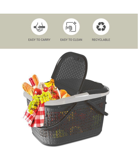 Milton Pluto Picnic Basket with Two Side Opening Lid and with Handles, 1 Piece, (49.1 x 37.8 x 30.6 cms) Grey| Multipurpose | Toy | Clothes | Shopping | Accessories | Easy to Carry