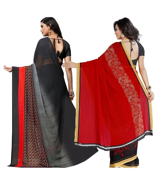 Anand Sarees - Multicolor Georgette Saree With Blouse Piece (Pack of 2)