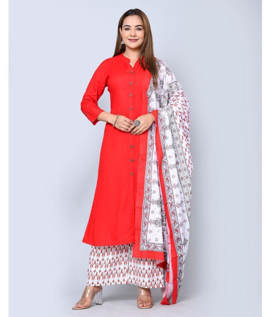 MAUKA - Red Straight Rayon Women''s Stitched Salwar Suit ( Pack of 1 ) - None