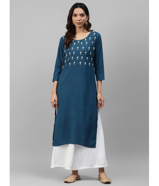 JC4U - Teal Rayon Womens Straight Kurti ( Pack of 1 ) - None