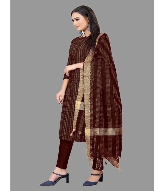 Apnisha Unstitched Cotton Striped Dress Material - Maroon ( Pack of 1 ) - Maroon