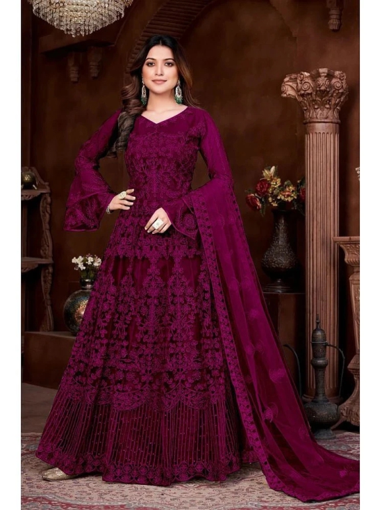 A TO Z CART Wine Flared Net Womens Semi Stitched Ethnic Gown ( Pack of 1 ) - None