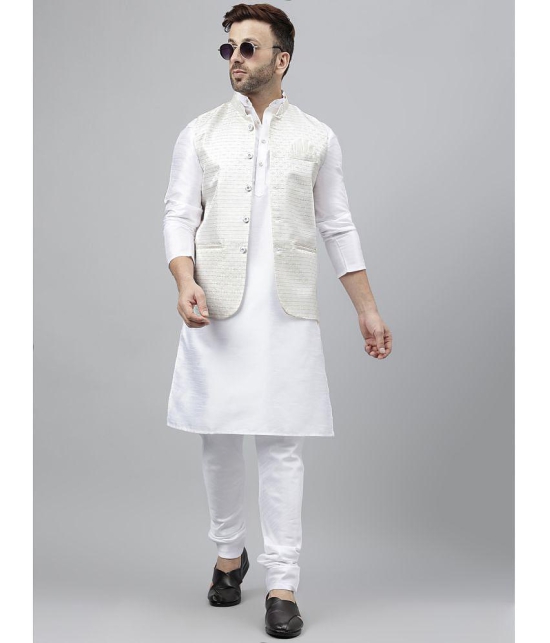 Hangup - White Jacquard Mens Nehru Jacket ( Pack of 1 ) - None