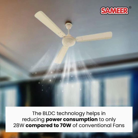 SAMEER Auster 5 Star Energy Saving Anti Dust 1200 mm BLDC Motor with Remote 3 Blade Ceiling Fan (White, Pack of 1)