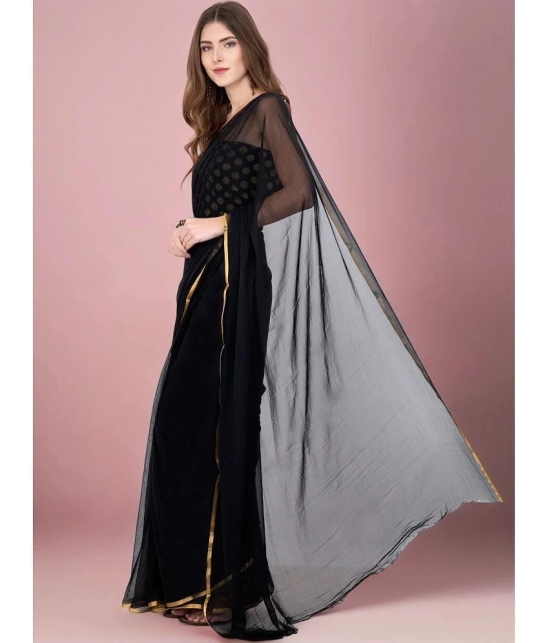 clafoutis Chiffon Solid Saree With Blouse Piece - Black ( Pack of 1 ) - Black