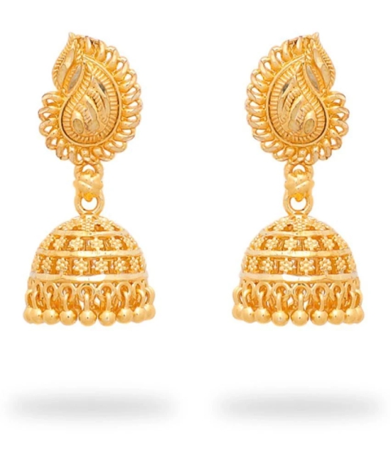 LUV FASHION Golden Jhumki Earrings ( Pack of 1 ) - Golden