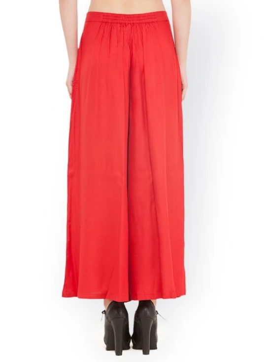 Women Red Flared Solid Palazzos