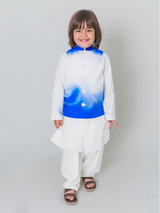 Boys Blue Marble Bundi Kurta Set 6Y