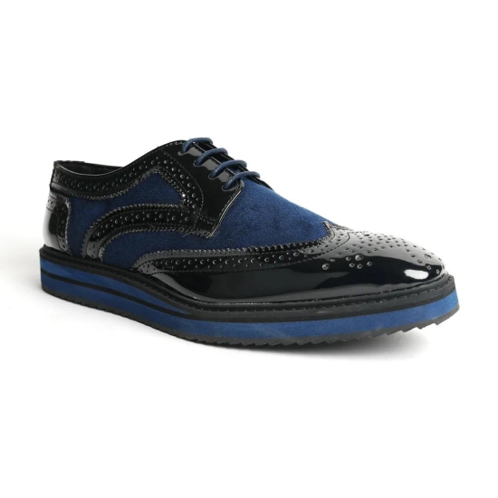 Monkstory  Dual Colour Brogues - Glossy Black & Blue-UK 9 EU 43