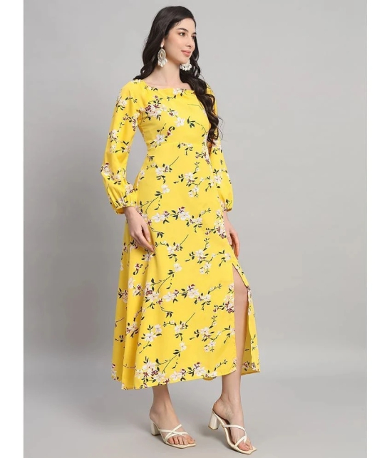 Curvydrobe Crepe Printed Midi Womens Side Slit Dress - Yellow ( Pack of 1 ) - None