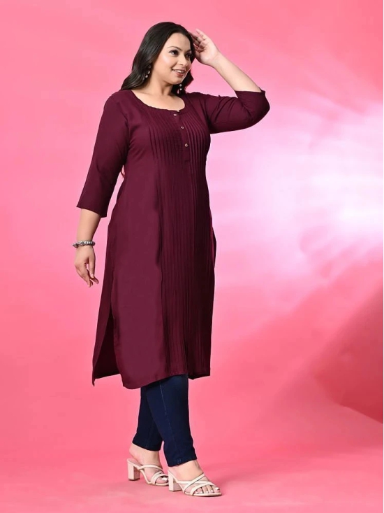 PrettyPlus by Desinoor.com Rayon Solid Straight Womens Kurti - Wine ( Pack of 1 ) - None