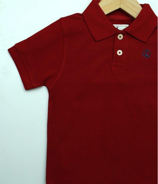 Boys Maroon Solid Polo T-Shirt