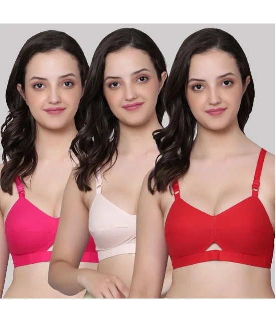 AIMLY Pink Cotton Non Padded Womens Everyday Bra ( Pack of 3 ) - None