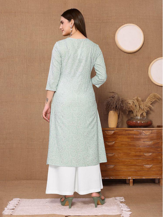 Rangita Women Rayon Mint Green Embroidered Calf Length A-line Kurti - None