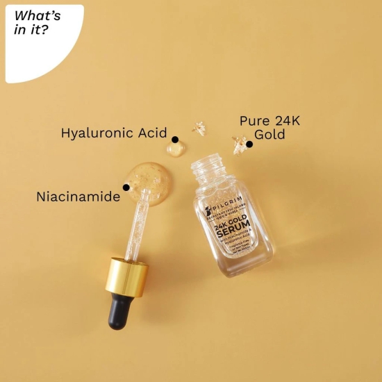 Pilgrim 24K Gold Face Serum With Niacinamide & Hyaluronic Acid, Dewy Primer For Face Make-Up For All Skin Types, Korean Skin Care For Unisex, 20ml