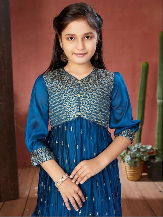 Aarika Teal Georgette Girls Kurta and Sharara Set ( Pack of 1 ) - None