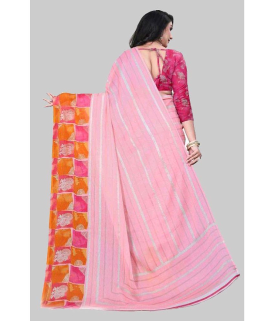 Bhuwal Fashion - Pink Chiffon Saree With Blouse Piece ( Pack of 1 ) - Pink