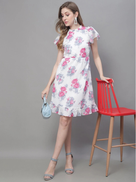 MINI & MING Floral Printed High Neck Georgette A-Line Dress