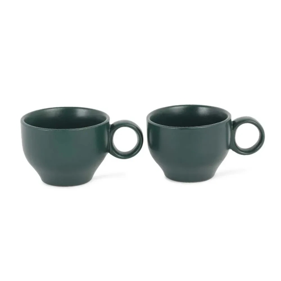 Ring Handle Ceramic Cup  | Set of 2 Emerald Green