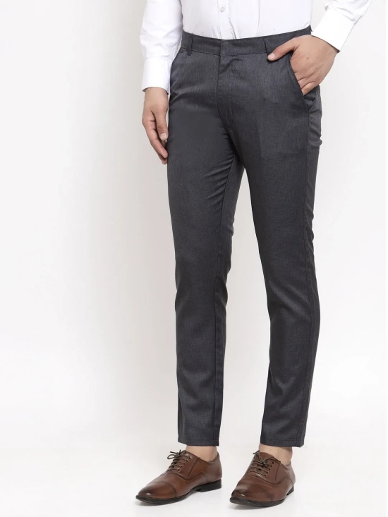 Indian Needle Men's Black Cotton Solid Formal Trousers-32 / Grey