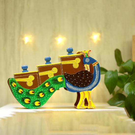 Wooden Peacock Shaped Dry Fruit Box-