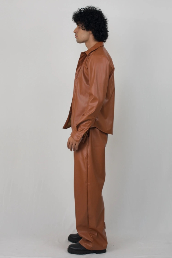 Leather jacket and wide leg trousers-Tan / Custom