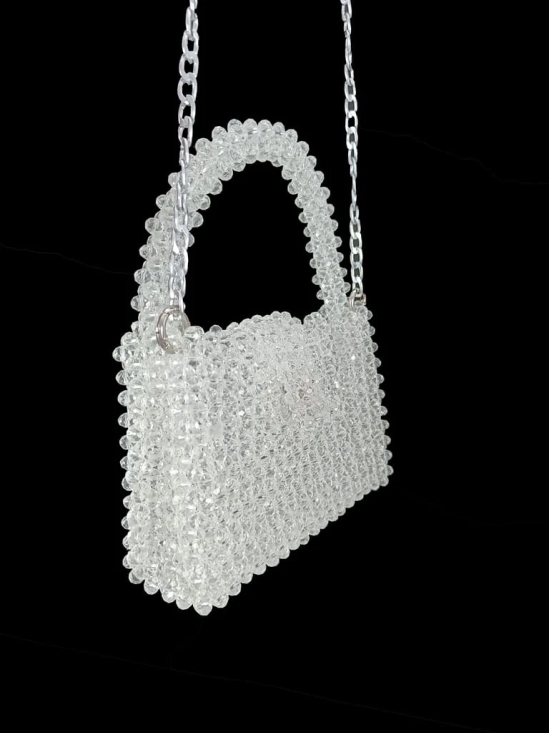 FHS Wedding & Party Style  Crystal Work clutch bag -White