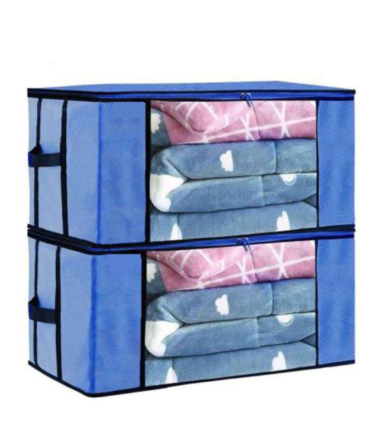 HOMETALES Non-Woven Cloth Storage / Organizer with Transparent Window,Blue (2U)