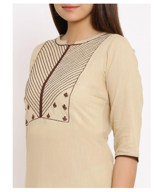 FabbibaPrints Beige Cotton Straight Kurti - L