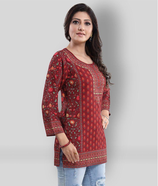 Meher Impex - Maroon Crepe Womens Straight Kurti ( Pack of 1 ) - 3XL