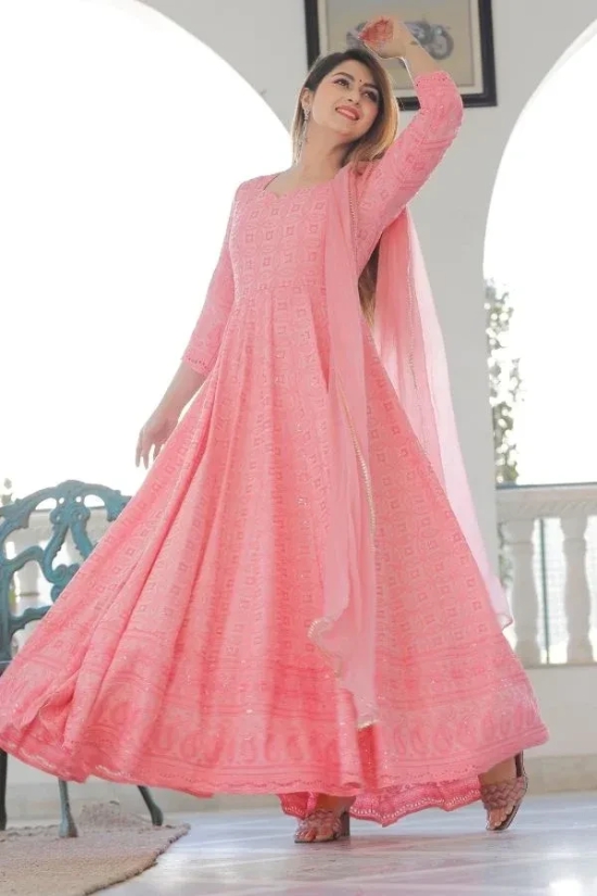 Rose Pink Chikankari Anarkali Suit Set Pink XXXL