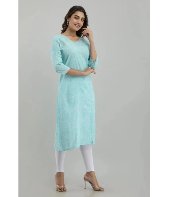 Frionkandy - Light Blue Cotton Womens Straight Kurti ( Pack of 1 ) - None