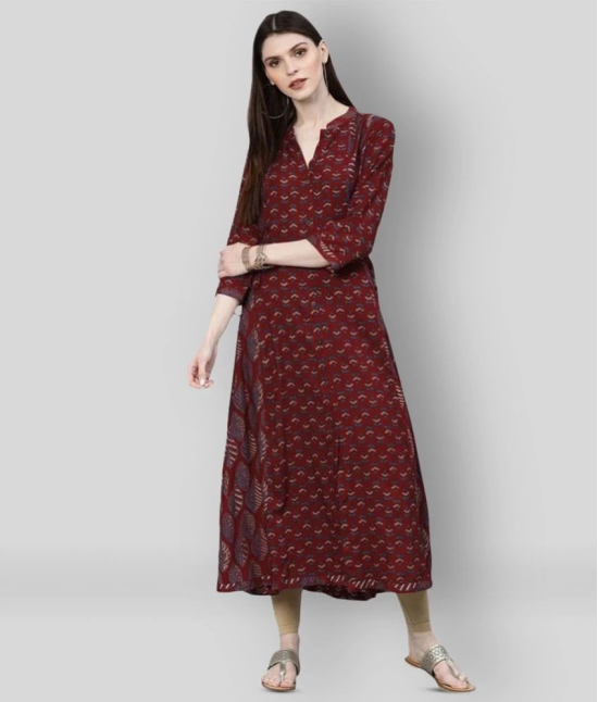 Divena - Maroon Rayon Womens Flared Kurti - S