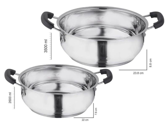 Stainless Steel Kadhai with capsulated induction bottom (Bakelite handle) with SS Lid set of 2