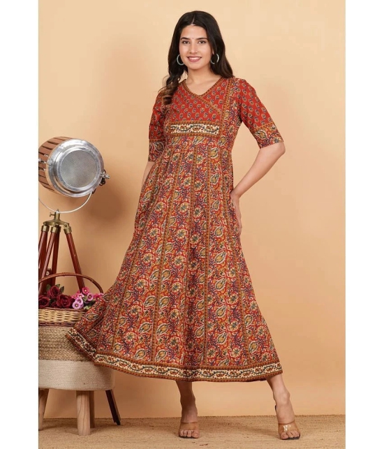 Vbuyz Cotton Printed Anarkali Womens Kurti - Maroon ( Pack of 1 ) - None