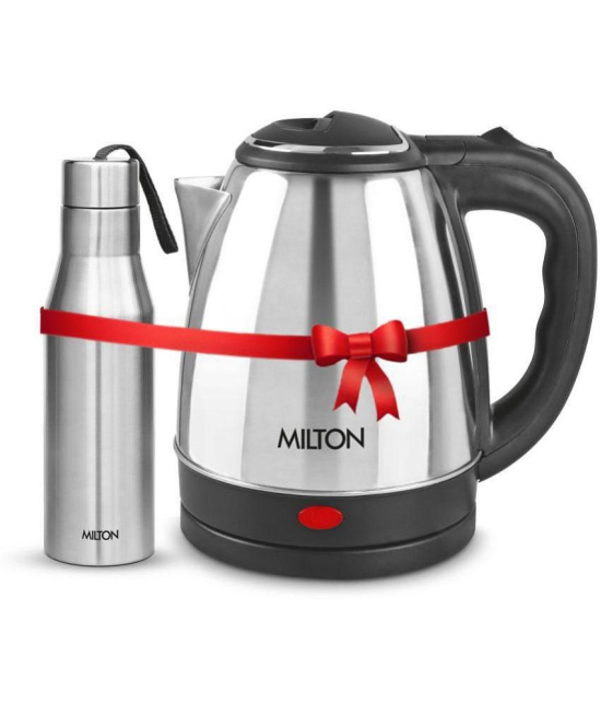 Milton Combo Set Go Electro Stainless Steel Kettle, 1.5 Litres, Silver and Super 750 Stainless Steel Water Bottle, 650 ml, Silver | Office | Home | Kitchen | Travel Water Bottle