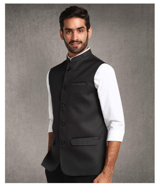 Hangup Black Cotton Blend Nehru Jacket Single Pack - None