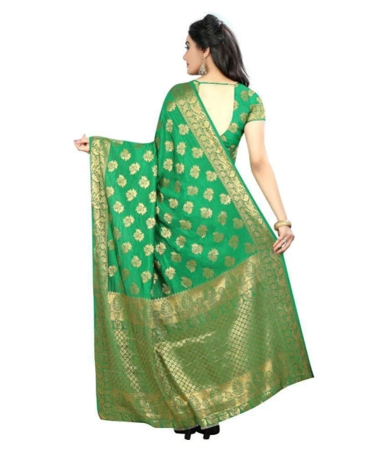 Gazal Fashions - Green Banarasi Silk Saree With Blouse Piece (Pack of 1)