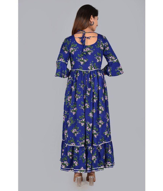 Smien Rayon Printed Anarkali Women's Kurti - Blue ( Pack of 1 ) - None